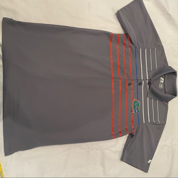 Florida Gators Polo Shirt Russell Size S Grey Gray Stripe - Picture 6 of 6